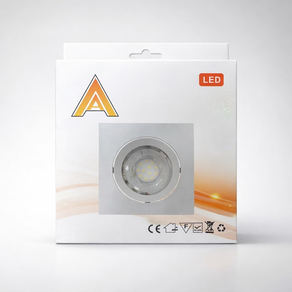 Embalagem do spot LED quadrado de embutir em fundo branco