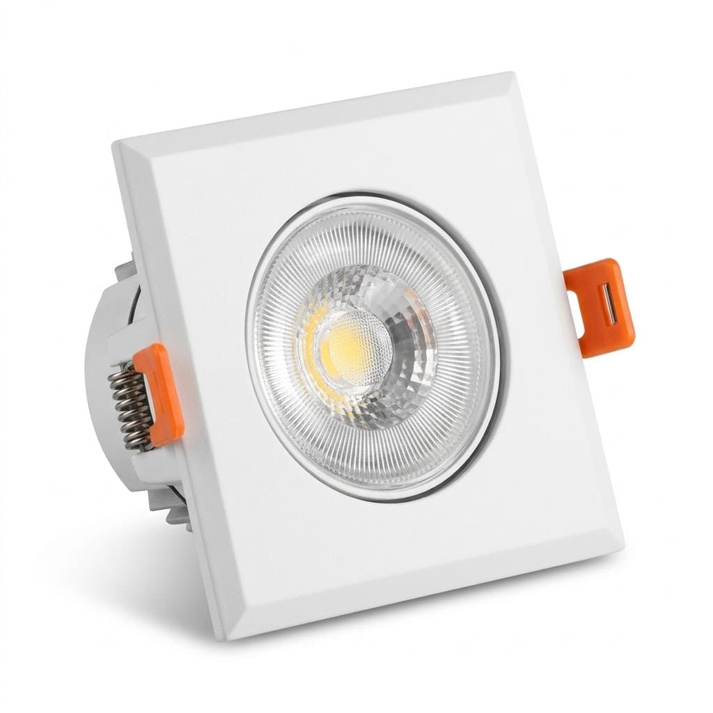 Spot LED de embutir quadrado 5W 4000K bivolt Bronzearte LLUM, em vista inclinada sobre fundo branco